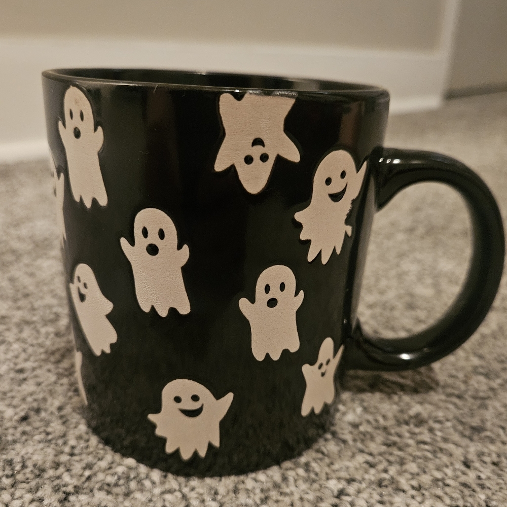 Ghost Pattern Black Mug Halloween Cute Fun